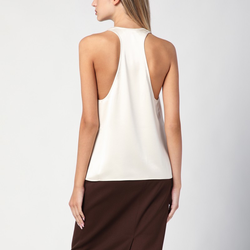 The Andamane Pura White Satin Tank Top In Green