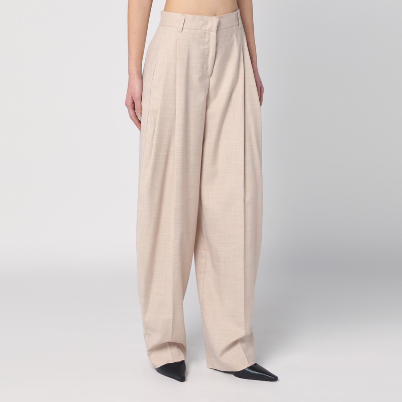 The Andamane Wide Leg Pleated Trousers With Pockets And Belt Loops In Beige