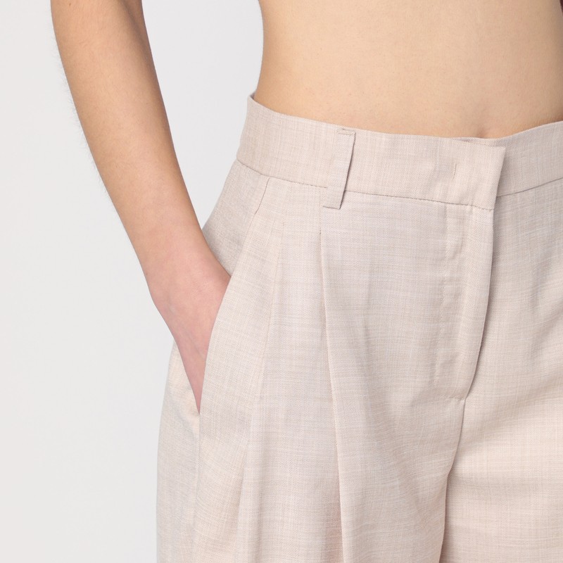 The Andamane Wide Leg Pleated Trousers With Pockets And Belt Loops In Beige