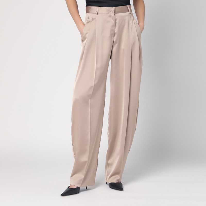 The Andamane Wide Pleated Leg Trousers With Belt Loops In Beige