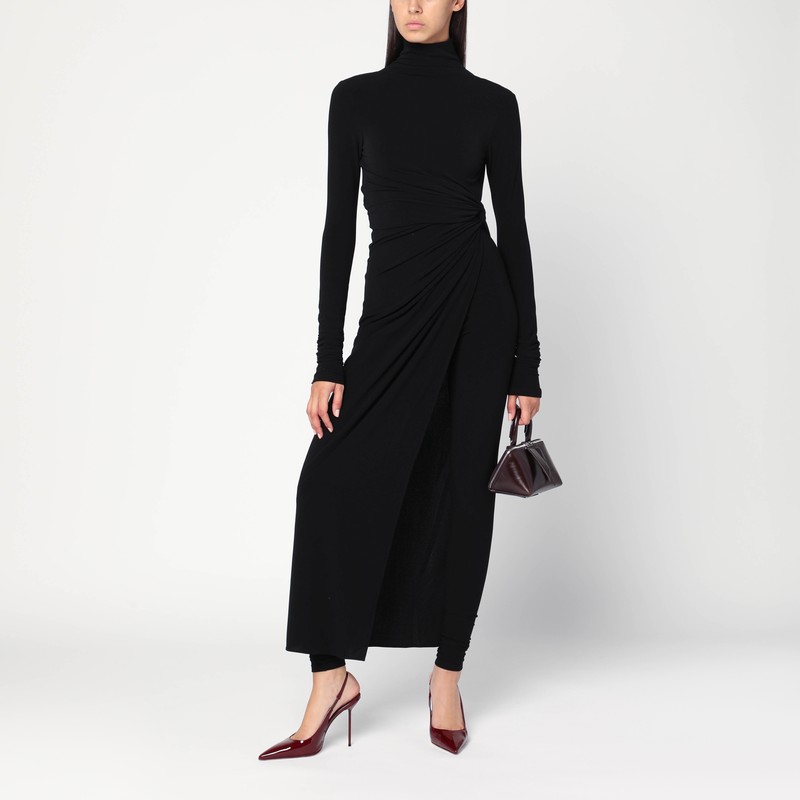 The Andamane Tessa Jumpsuit Draped High Neckline Long Sleeves In Black
