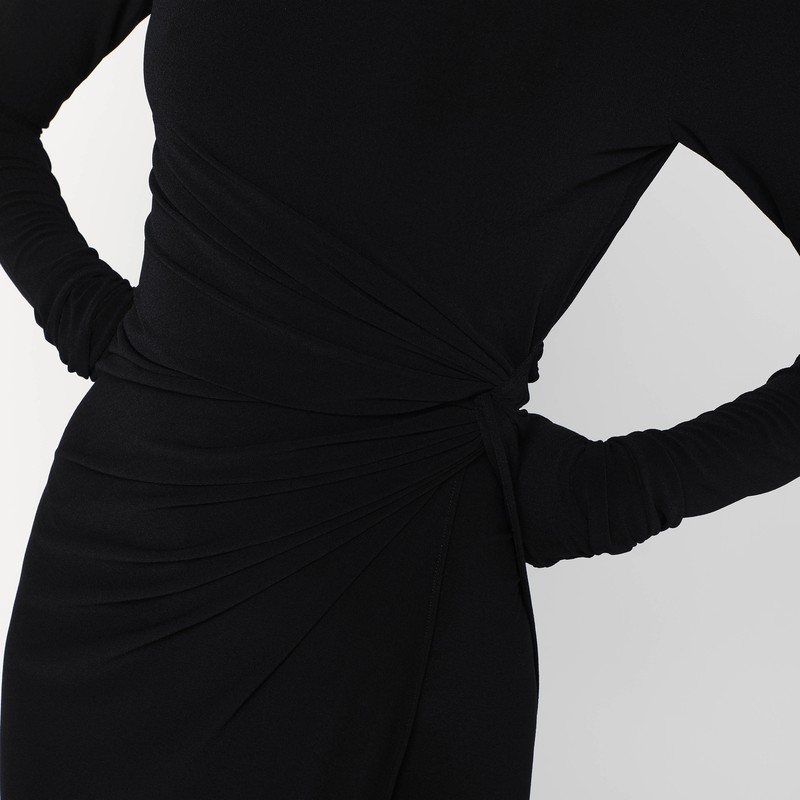 The Andamane Tessa Jumpsuit Draped High Neckline Long Sleeves In Black