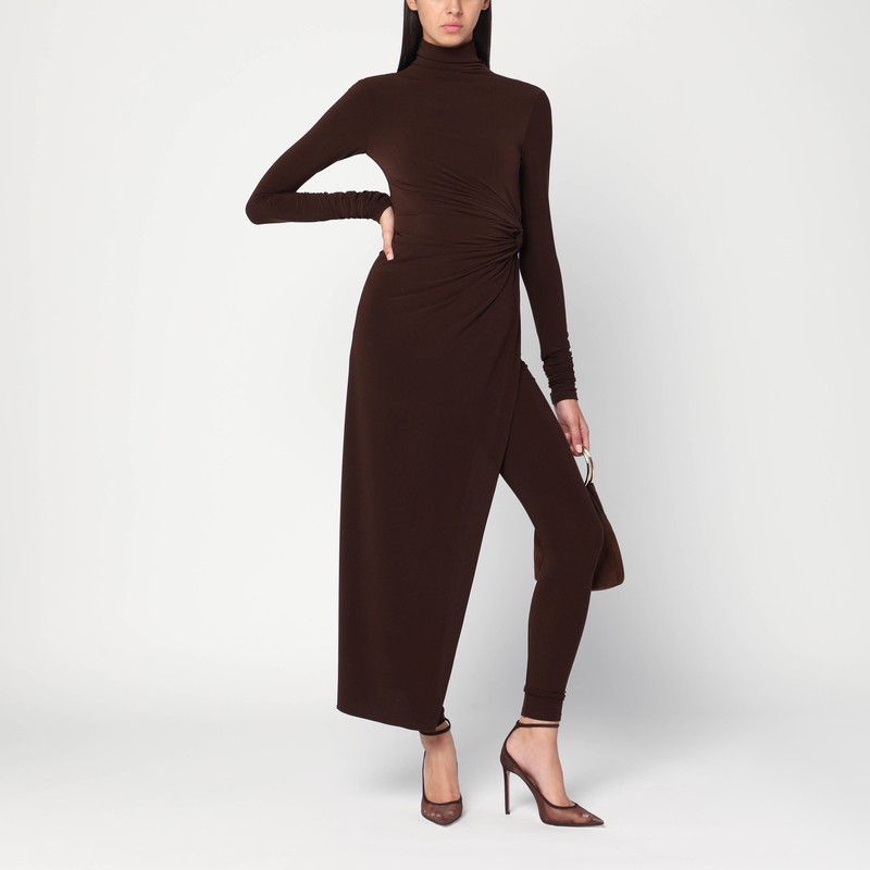 The Andamane Tessa Turtleneck Openback Jumpsuit In Brown