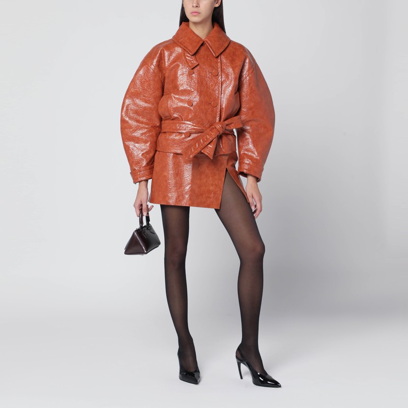 The Andamane Leather-effect Mini Skirt In Tan In Brown