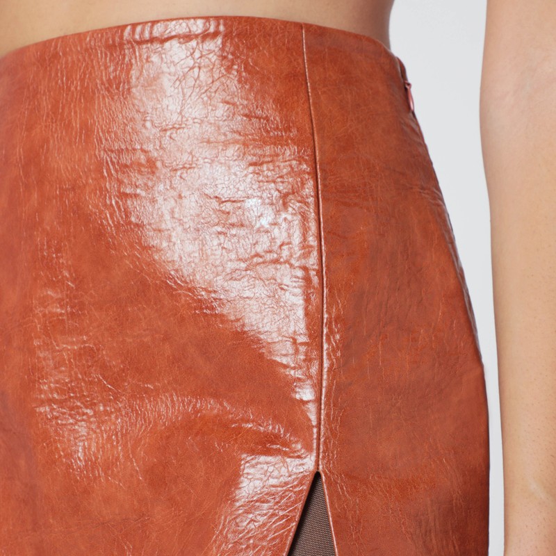 The Andamane Leather-effect Mini Skirt In Tan In Brown