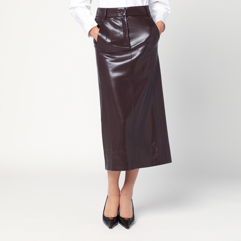 Bordeaux faux leather midi skirt