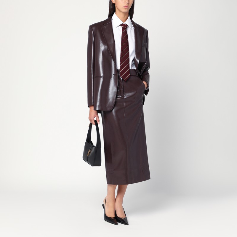 The Andamane Bordeaux Faux Leather Midi Skirt In Burgundy