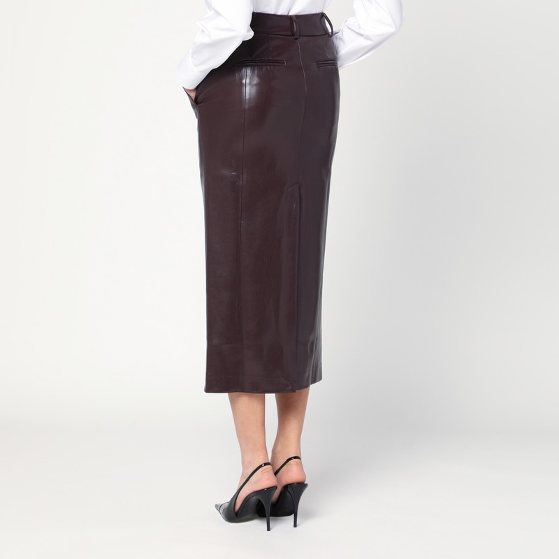 The Andamane Bordeaux Faux Leather Midi Skirt In Burgundy