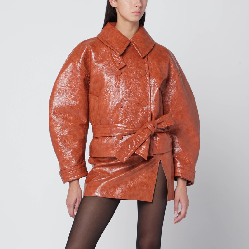 Tan leather-effect belted jacket