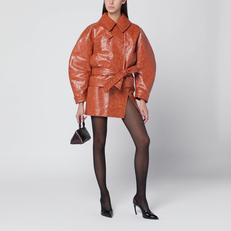 The Andamane Tan Leather-effect Belted Jacket In Brown