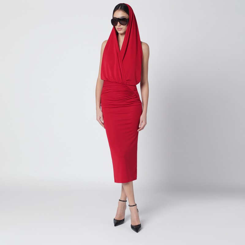 Red Annie hooded midi dress