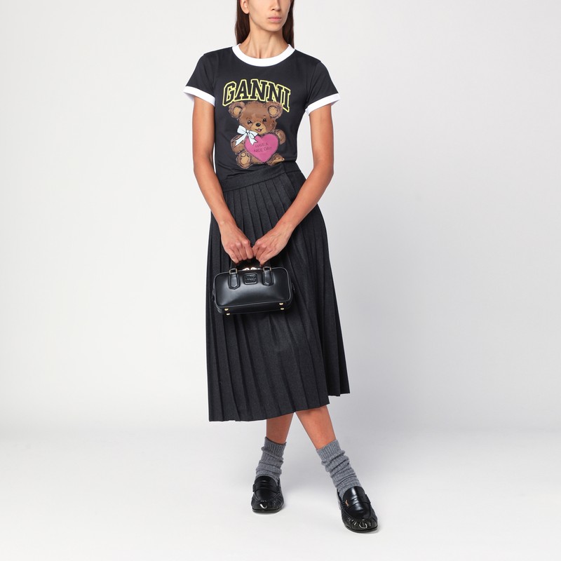 Ganni Graphic Print Crew Neck Short Sleeve Top In Black