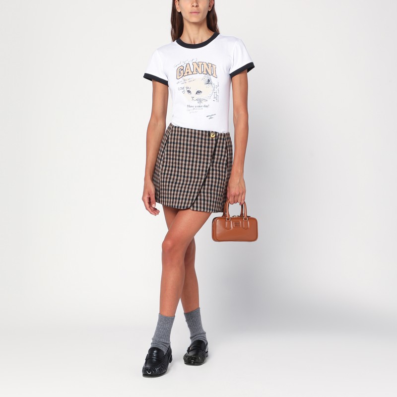 Ganni White Cropped Kitty T-shirt In White