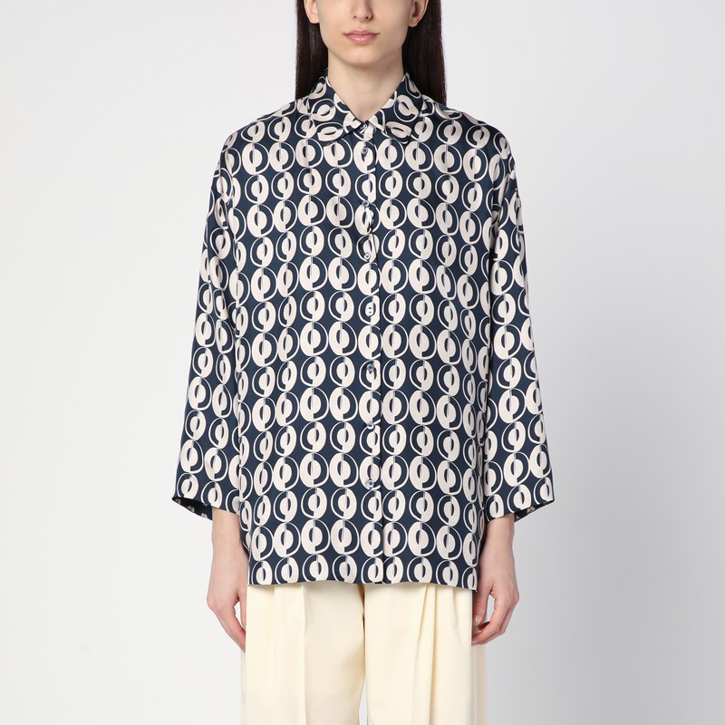 Max Mara Timeless Reversible Patterned Silk Blouse In Blue