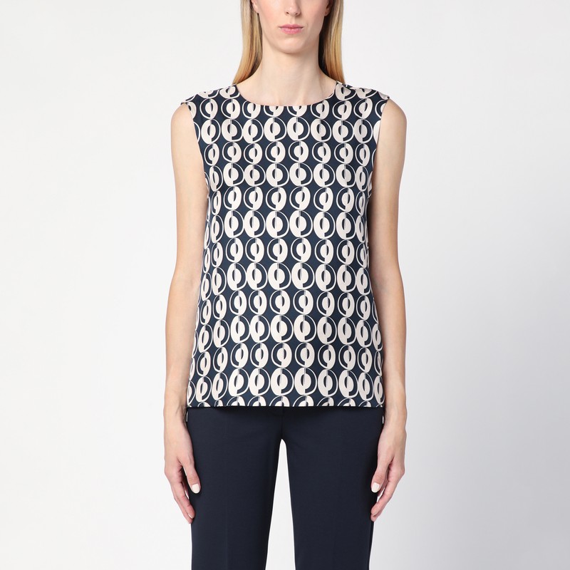 Max Mara Timeless Reversible Blue Sleeveless Top In Blue