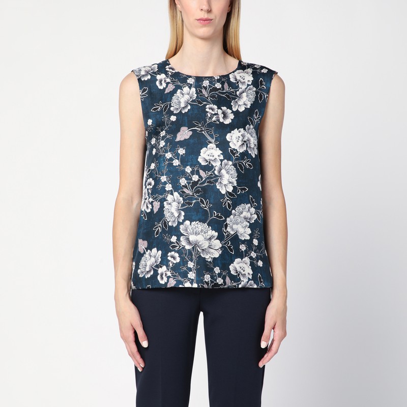 Max Mara Timeless Reversible Blue Sleeveless Top In Blue