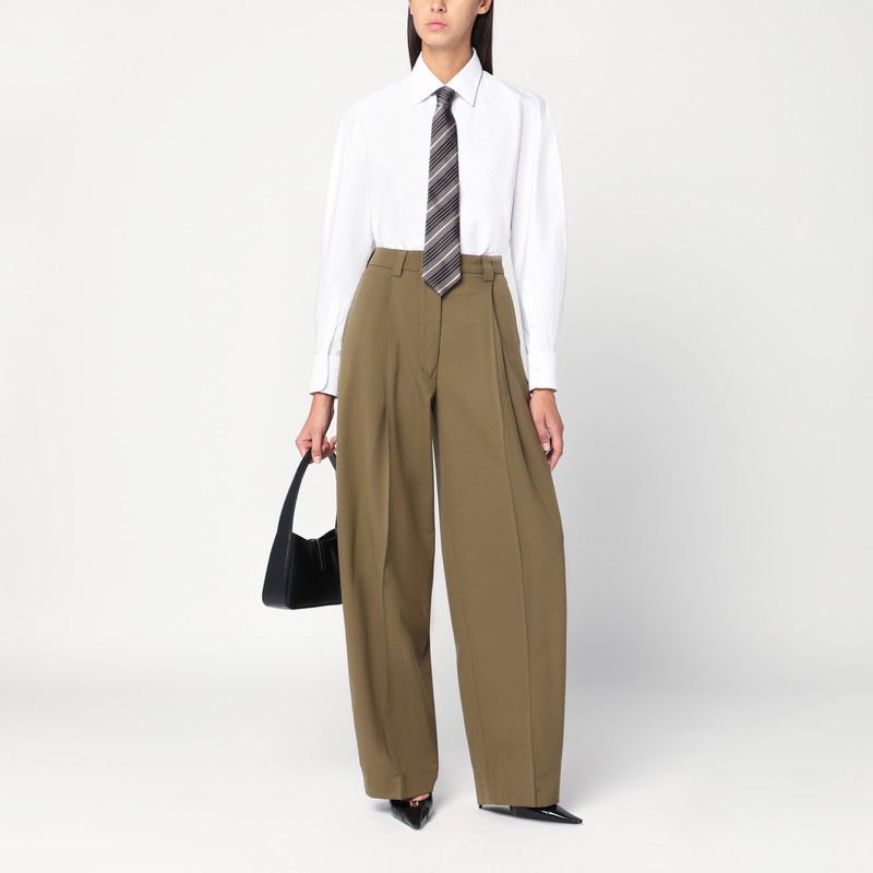 The Latest Taupe Wool Blend Trousers In Green