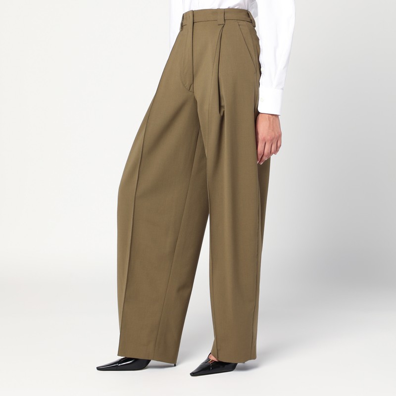 The Latest Taupe Wool Blend Trousers In Green