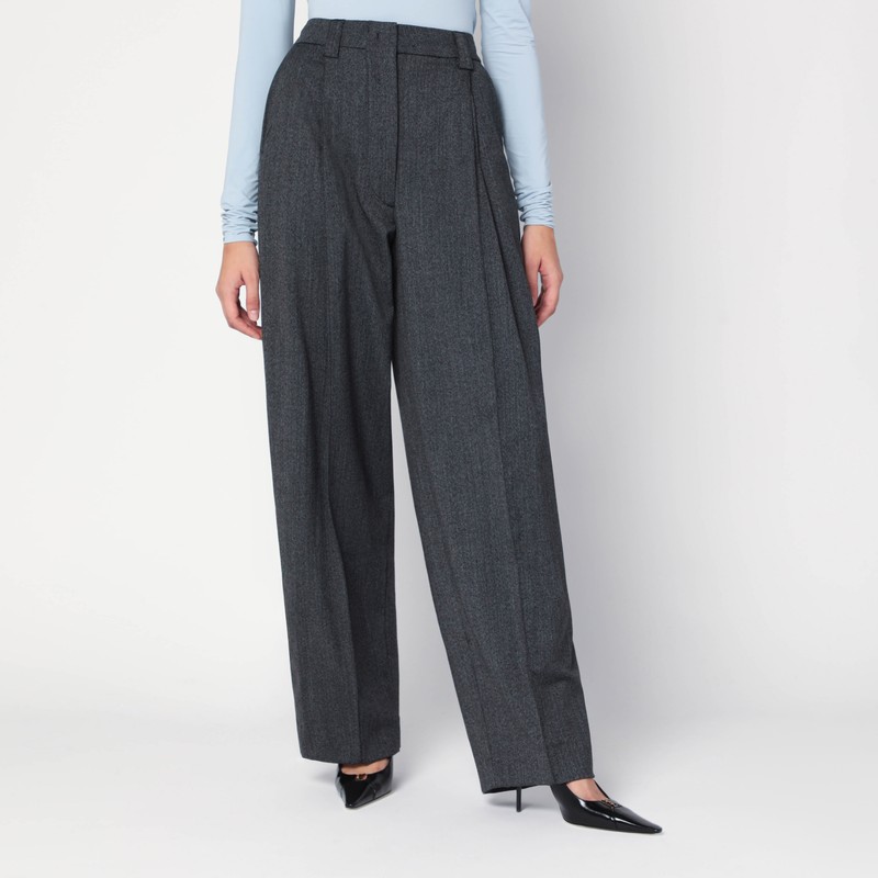 Wide grey wool-blend trousers