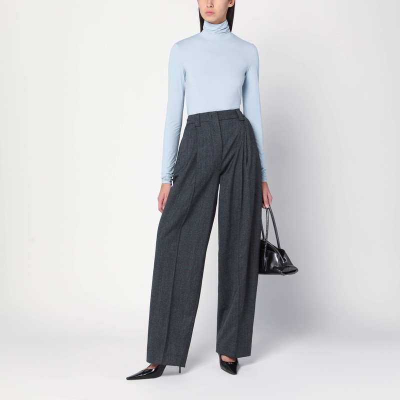 The Latest Wide Grey Wool-blend Trousers In Gray