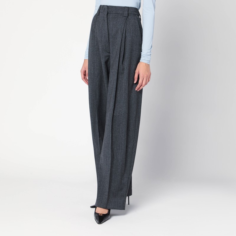The Latest Wide Grey Wool-blend Trousers In Gray