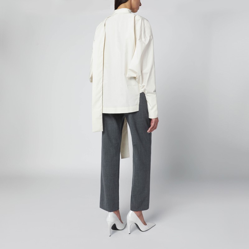 The Latest Thelatest Butter-colored Shirt With Scarf Detail In White