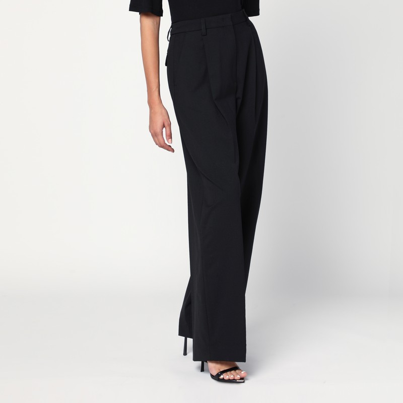 The Latest Wide-leg Black Wool Blend Trousers In Black