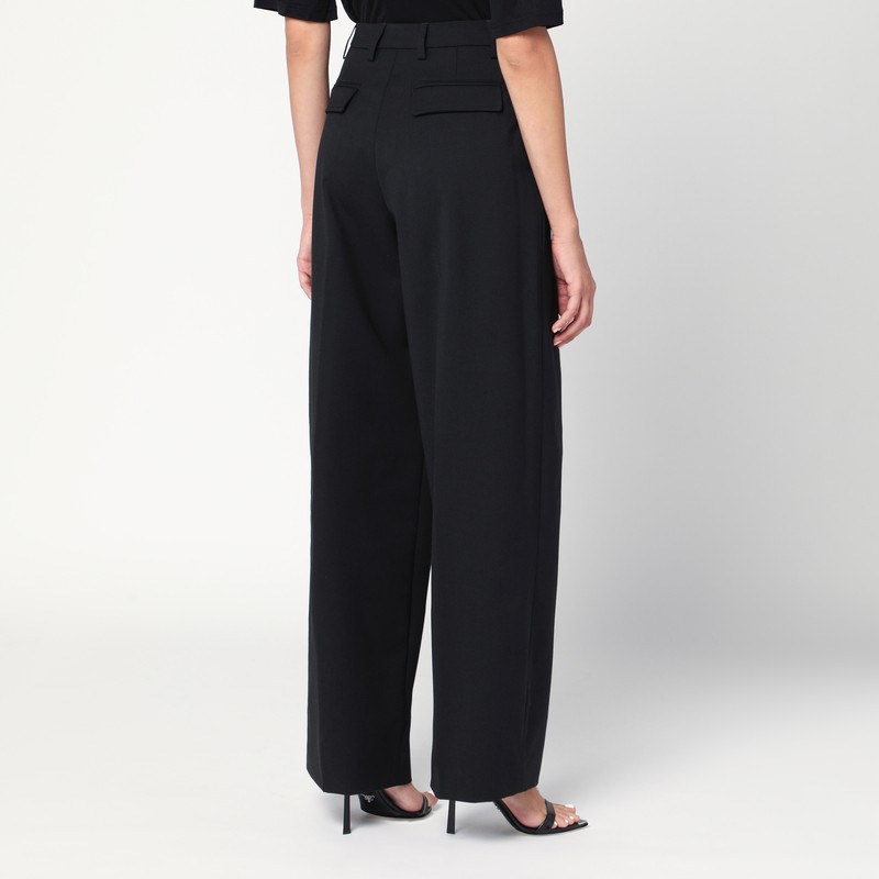 The Latest Wide-leg Black Wool Blend Trousers In Black