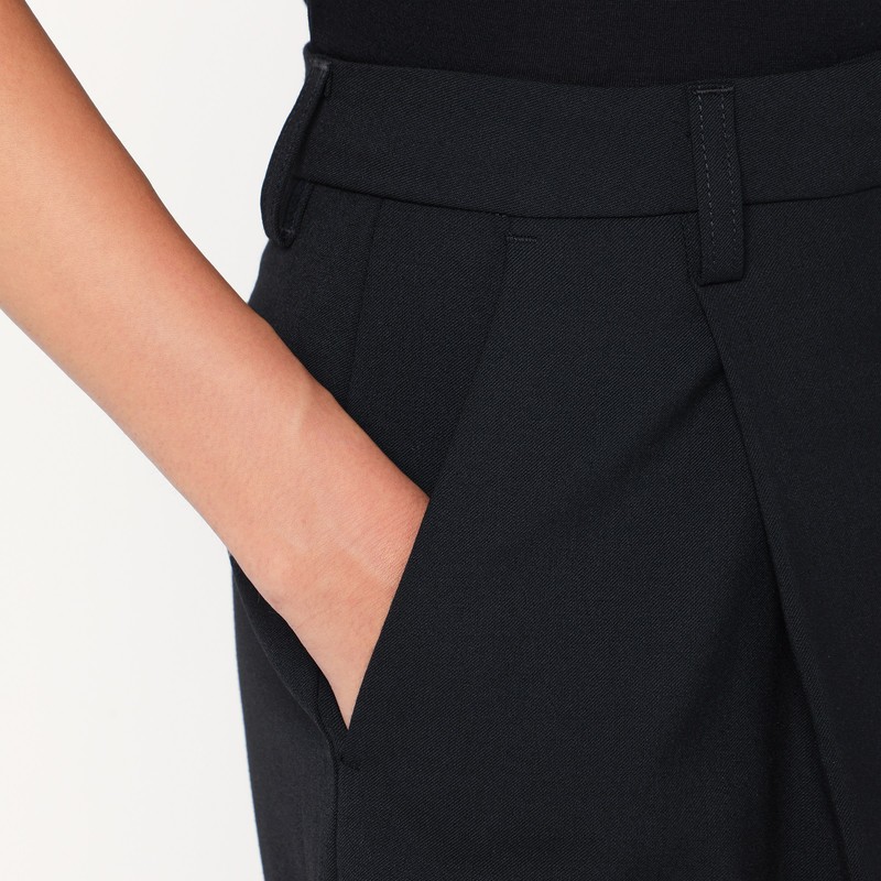 The Latest Wide-leg Black Wool Blend Trousers In Black