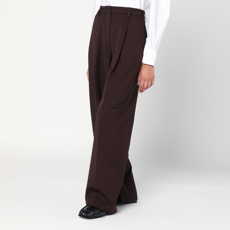 The Latest Wide-leg Brown Wool Blend Trousers In Brown