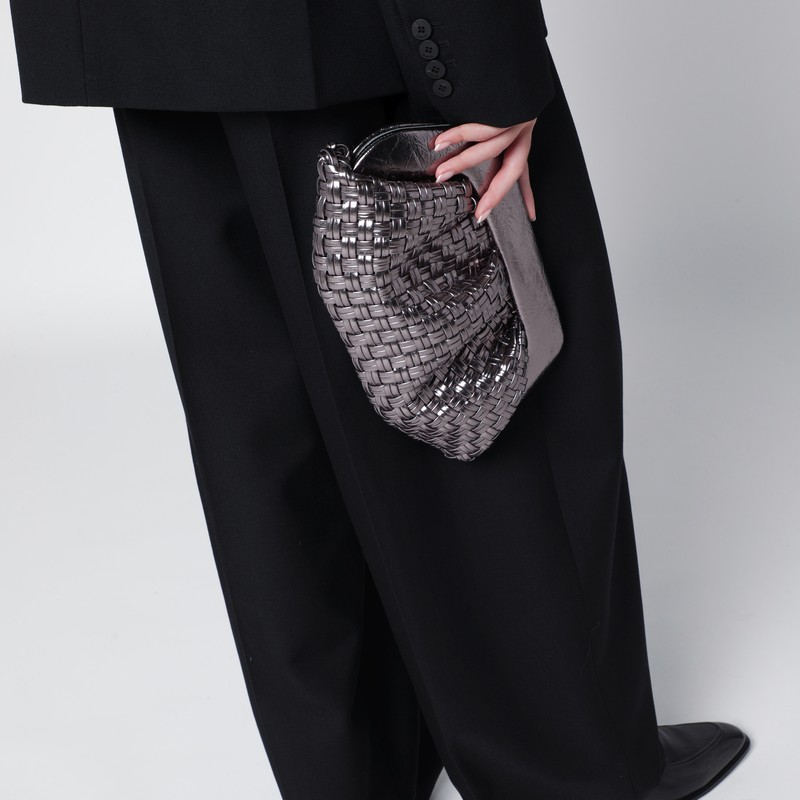 Themoirè Woven Silver Clutch In Silver