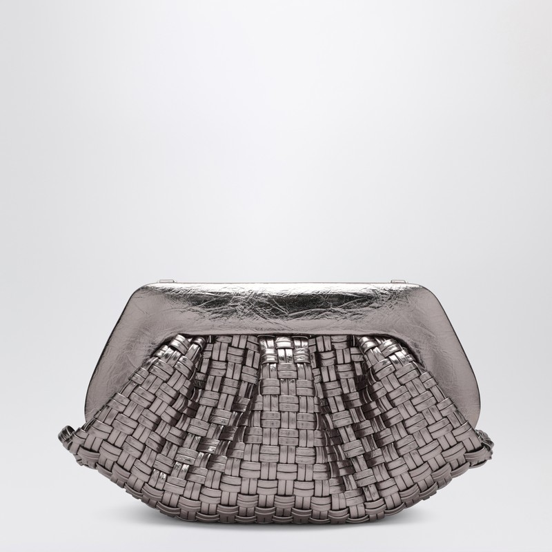 Themoirè Woven Silver Clutch In Silver