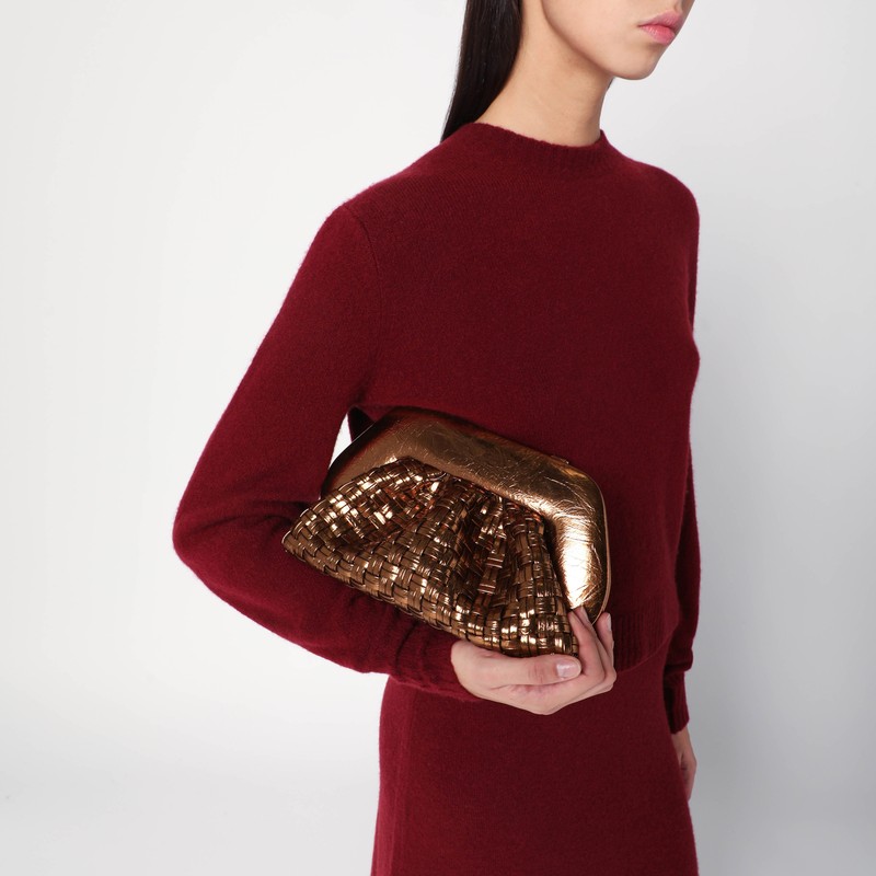 Themoirè Micro Woven Bronze Laminate Clutch Tia In Metallic
