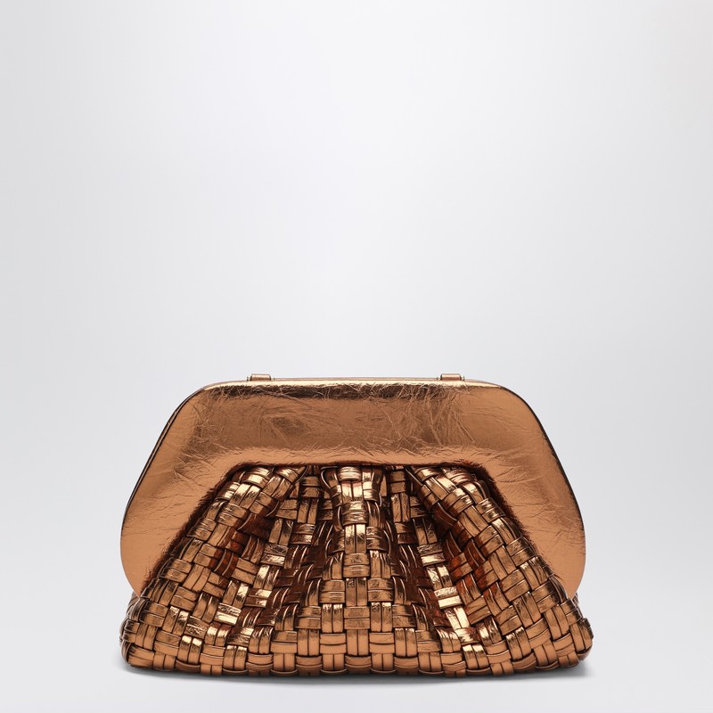 Themoirè Micro Woven Bronze Laminate Clutch Tia In Metallic