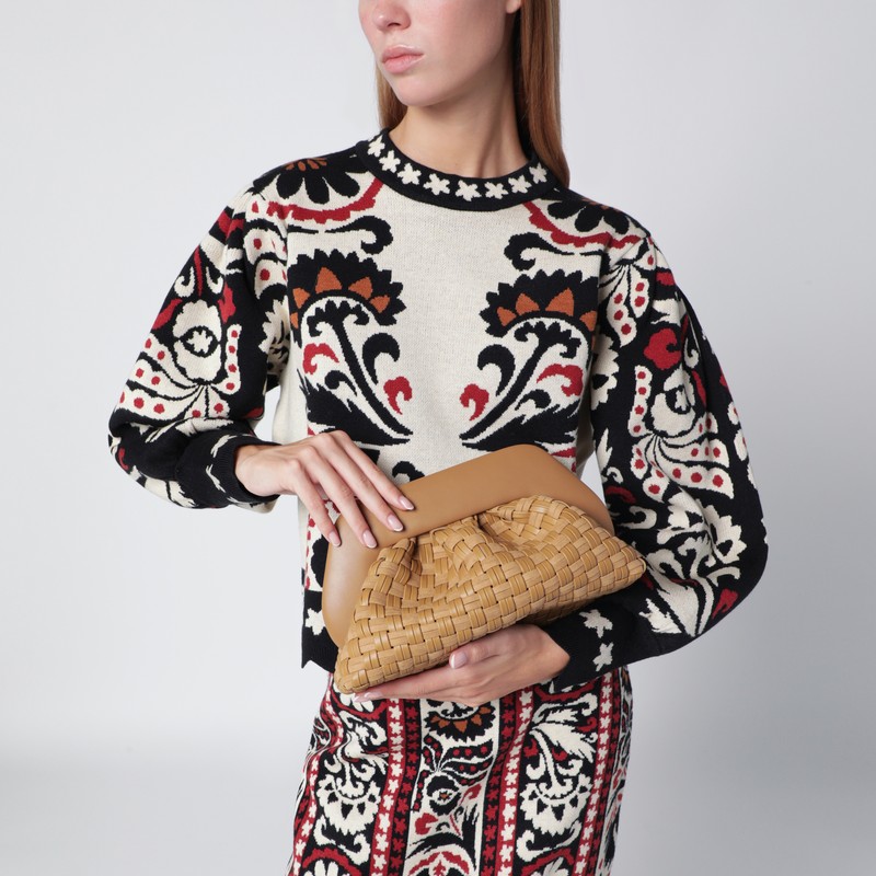 Themoirè Woven Clutch Tia In Biscuit Color In Brown