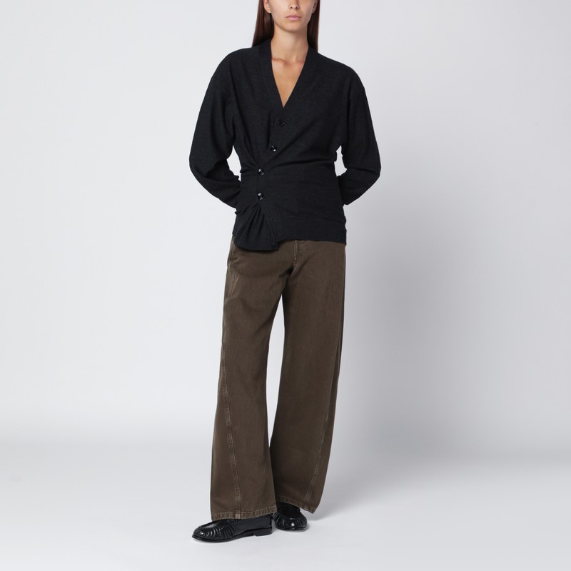 Lemaire Charcoal Grey Wool-blend Cardigan In Black