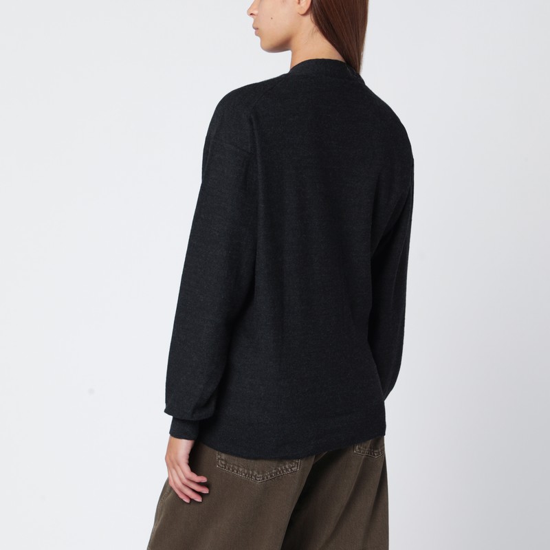 Lemaire Charcoal Grey Wool-blend Cardigan In Black
