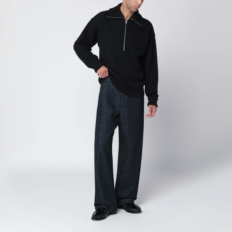 Lemaire Charcoal Grey Wool-blend Cardigan In Black