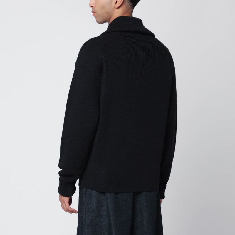 Lemaire Charcoal Grey Wool-blend Cardigan In Black