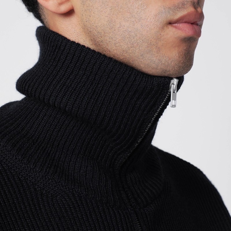 Lemaire Charcoal Grey Wool-blend Cardigan In Black