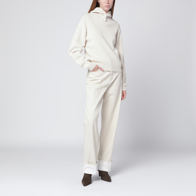 Lemaire Cream Hooded Sweater In White