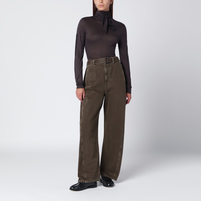 Lemaire Grey Top With Scarf And Patches In Black