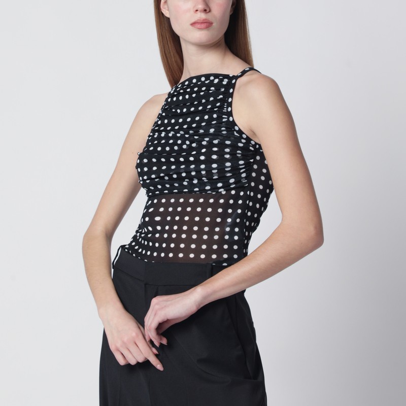 Navy blue ruched polka-dot top