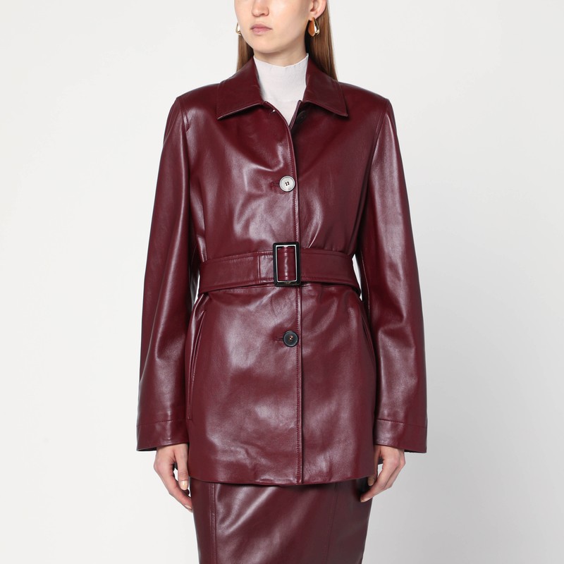 Jacket with belt in Bordeaux nappa leather