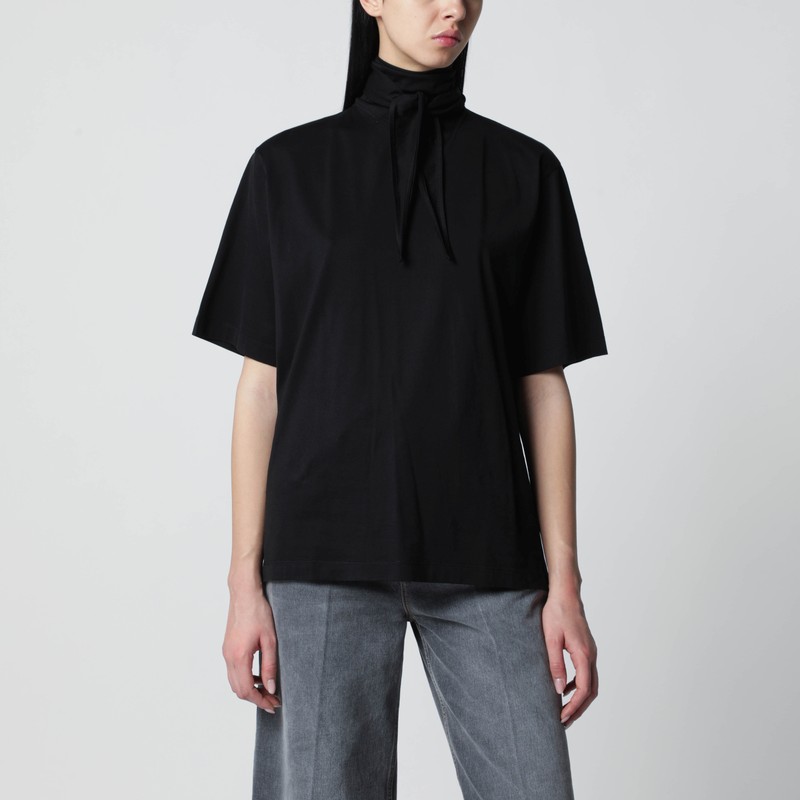 Black cotton T-shirt with scarf detail