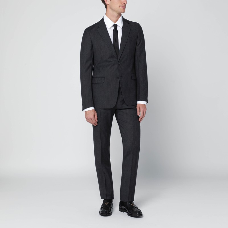 Single-breasted dress in anthracite gray wool and cashmere