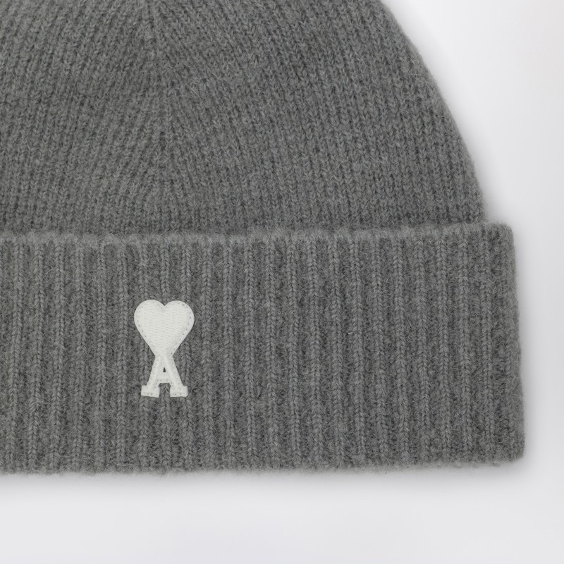 Ami Alexandre Mattiussi Ami De Coeur Grey Wool Beanie In Gray