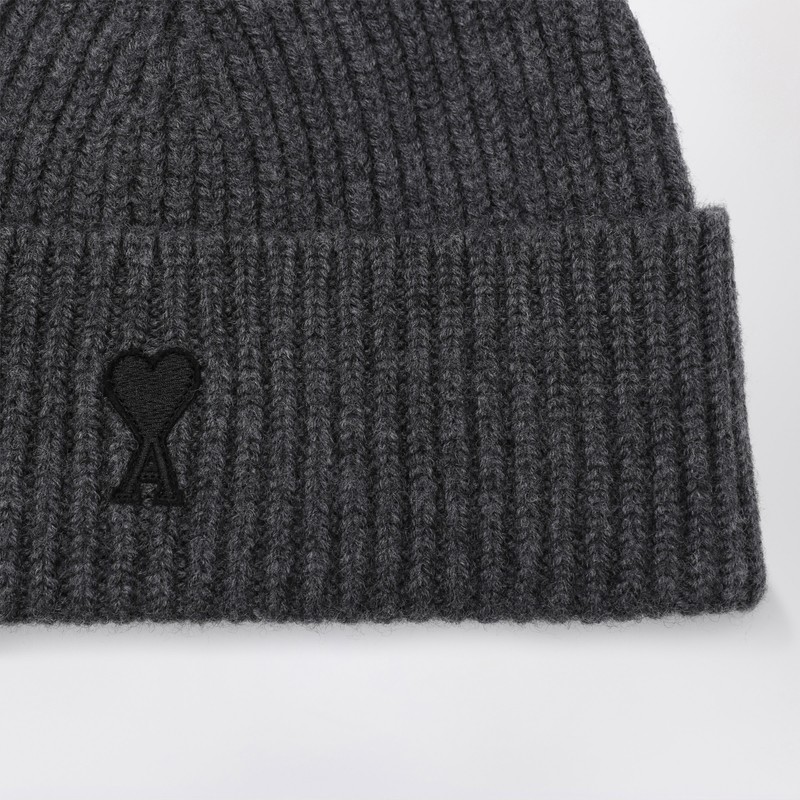 Ami Alexandre Mattiussi Ami Paris Ami Paris De Coeur Grey Wool Beanie In Gray