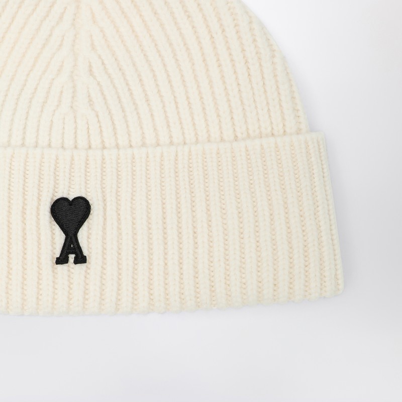 Ami Alexandre Mattiussi White Wool Ami De Coeur Beanie In White
