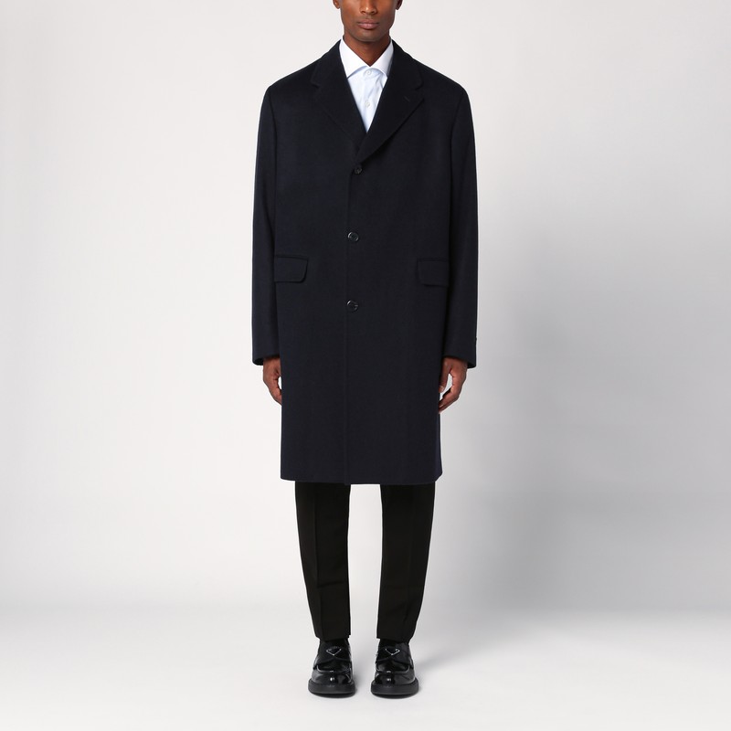 Blue single-breasted wool coat